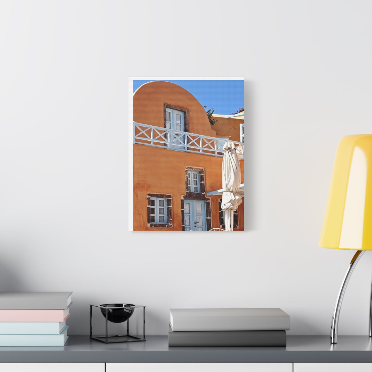 Oia Santorini Orange Facade Canvas — Mediterranean Terracotta Matte Wall Art