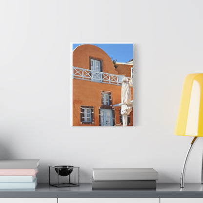 Oia Santorini Orange Facade Canvas — Mediterranean Terracotta Matte Wall Art