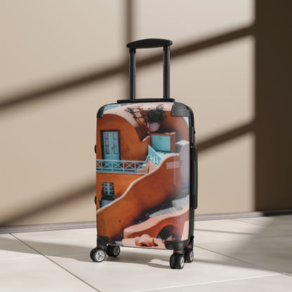 Santorini Orange Architecture Suitcase, Oia Greece Terracotta Travel Luggage, Mediterranean Vacation Bag, Unique Artist Design Cabin Bag