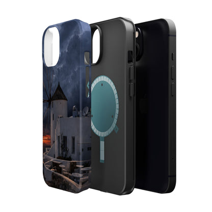 Santorini Windmill Sunset phone case | Magnetic impact-resistant case Greek Island Travel Gift