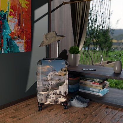 Santorini Sunset Suitcase, Oia Village Greece Travel Luggage, Iconic White Architecture