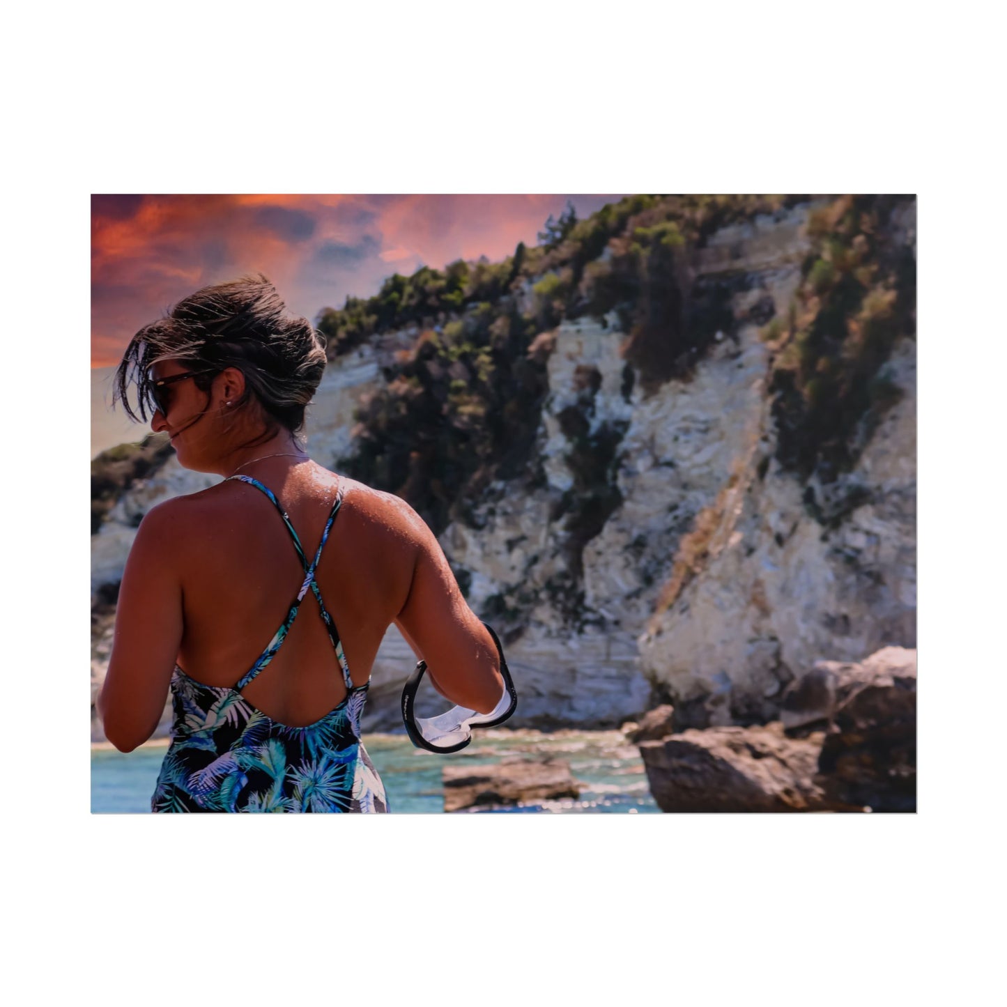 Woman in Tropical Swimsuit Poster | Rolled Poster, Beach Cliff Photography