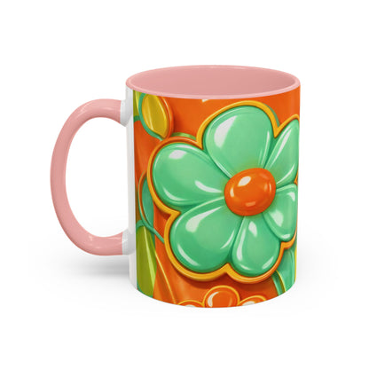 Retro Orange & Teal Flower Pattern Mug | Accent Coffee Mug
