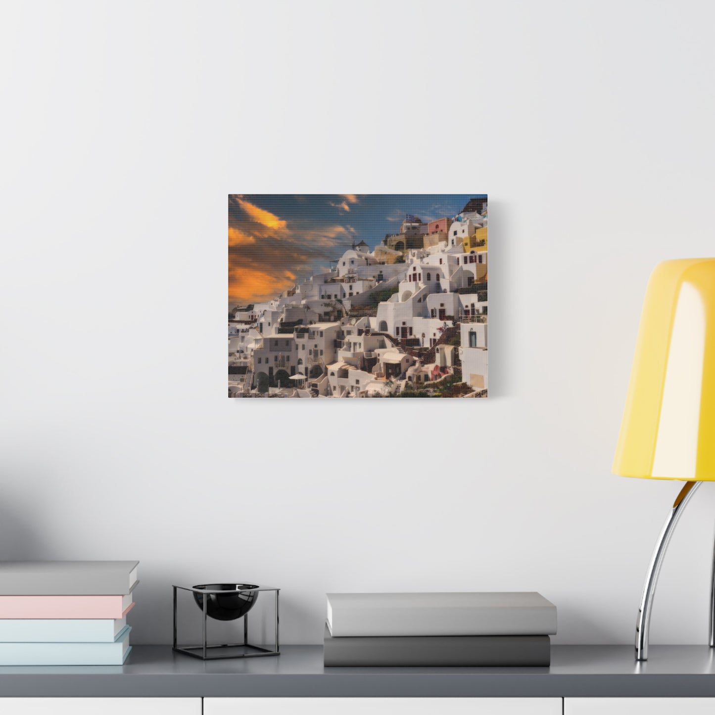 Santorini Sunset Canvas Art, Oia Greece Architecture Wall Decor, Greek Island Sunset