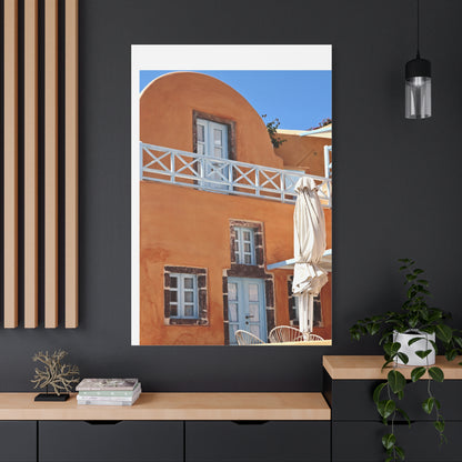 Oia Santorini Orange Facade Canvas — Mediterranean Terracotta Matte Wall Art