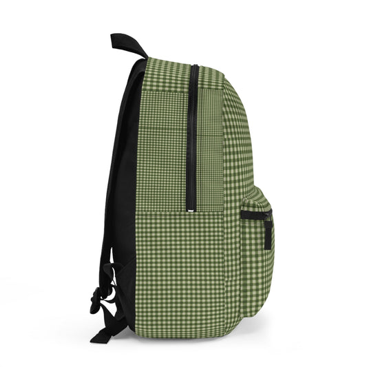 Green Gingham Backpack — Casual Plaid School & Daypack