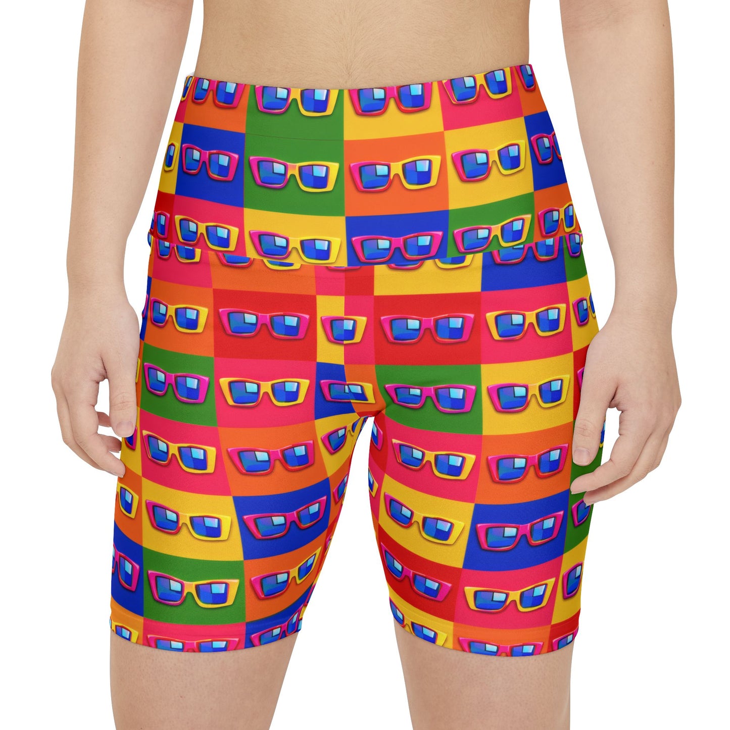 Colorful Sunglasses Pattern Women's Workout Shorts — Bright Pop Art Bike Shorts