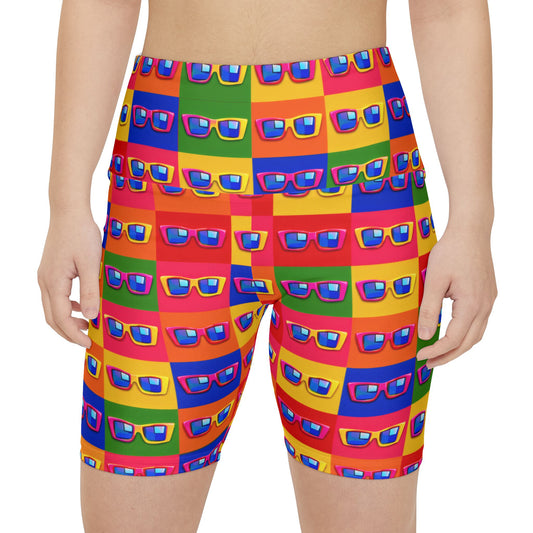 Colorful Sunglasses Pattern Women's Workout Shorts — Bright Pop Art Bike Shorts