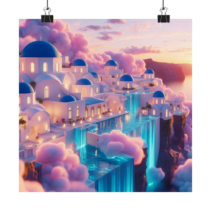 Dreamy Sunset Cloud City Matte Poster — Vertical Wall Art