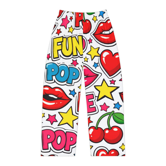 Pop Art Cherry Pajama Pants — Women's Fun Lip & Heart Lounge Sleepwear