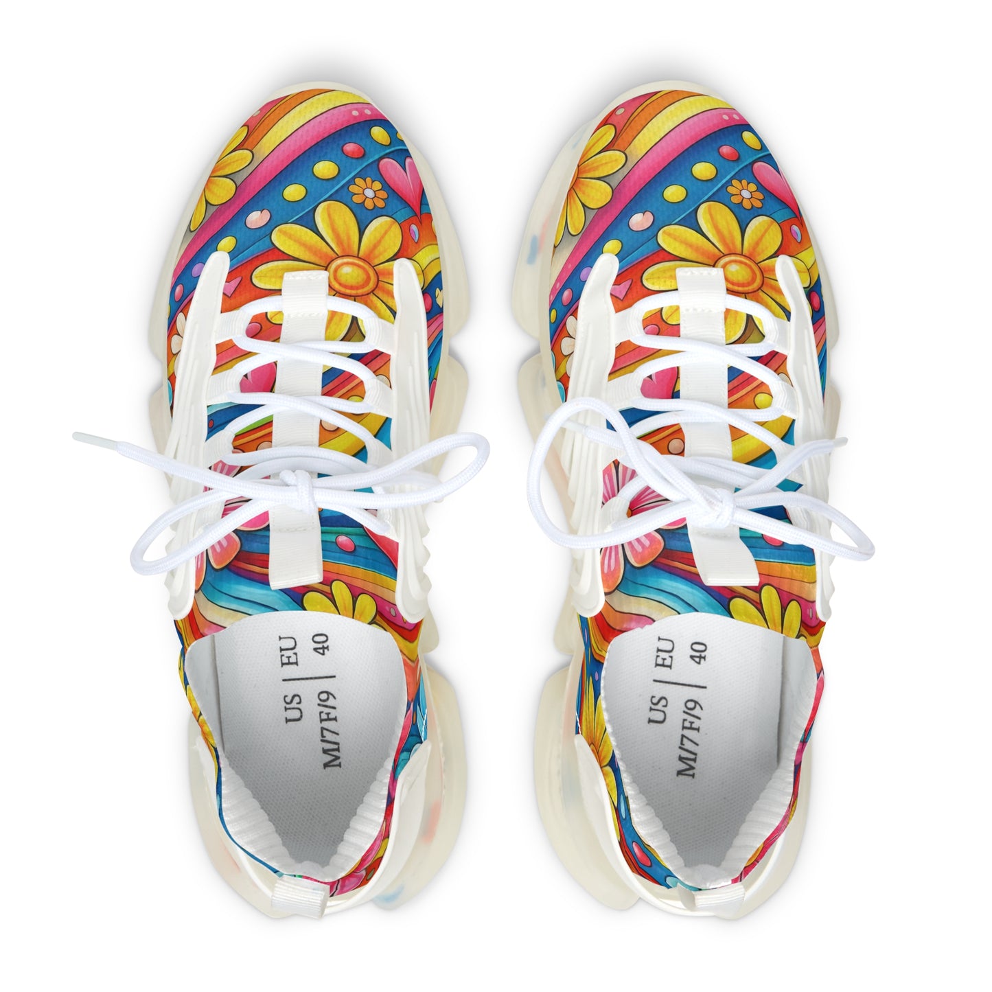 Mesh Sneakers — Colorful Retro Floral Heart Pattern