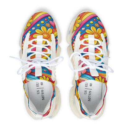 Mesh Sneakers — Colorful Retro Floral Heart Pattern
