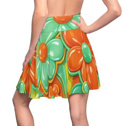 Vibrant 60s Mod Psychedelic Floral Skater Skirt — Retro Space Age