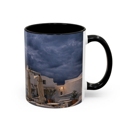 Santorini Windmill Storm Coffee Mug | Dramatic Sky Greek Travel Gift