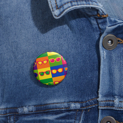 Colorful Pop Art Sunglasses Pin Button — Retro Rainbow Badge for Jackets, Bags & Gifts