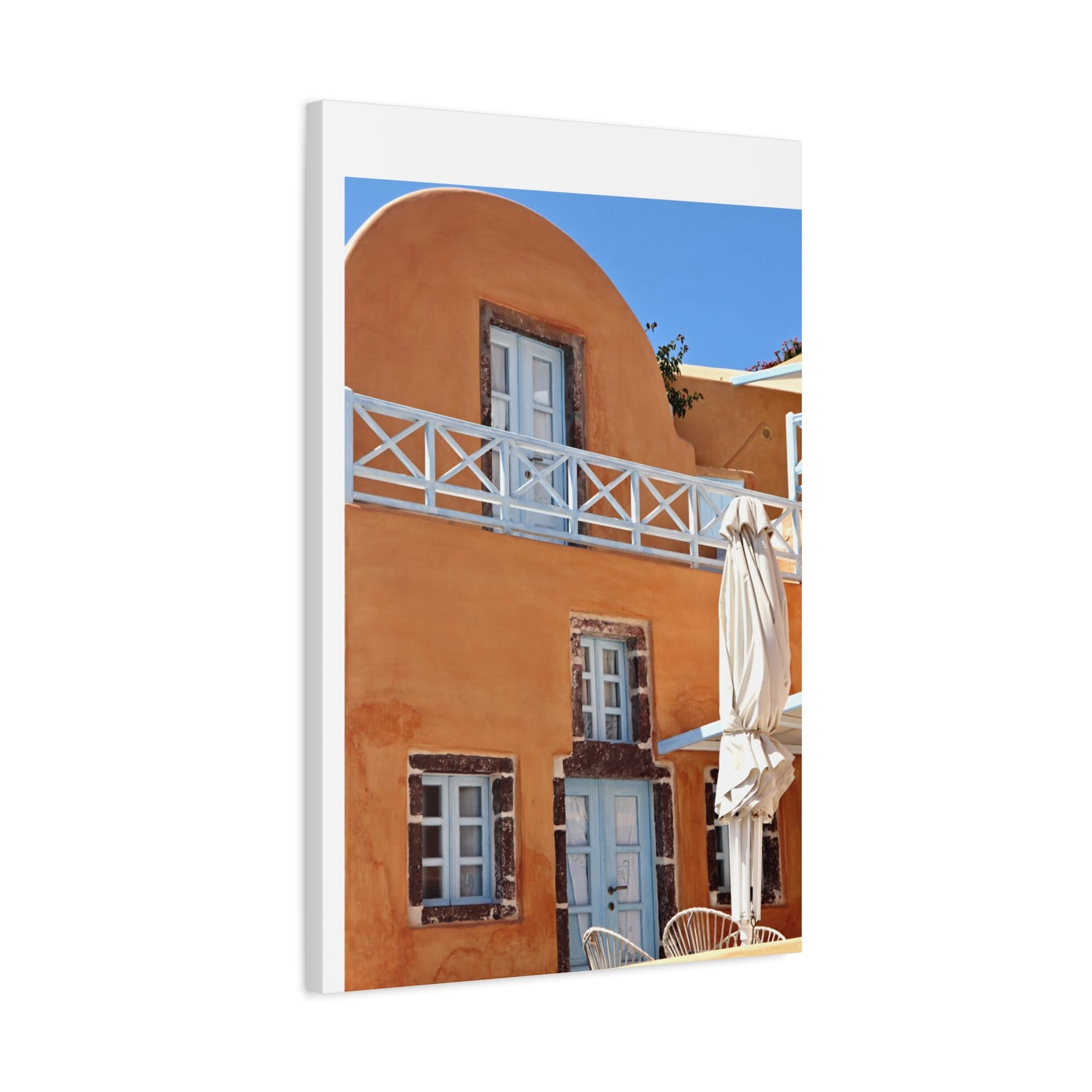 Oia Santorini Orange Facade Canvas — Mediterranean Terracotta Matte Wall Art