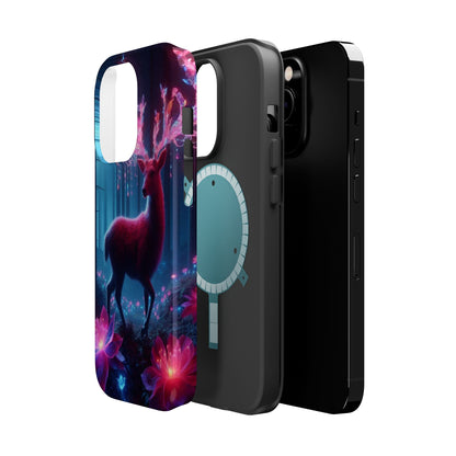 Magnetic Impact-Resistant Phone Case — Neon Fantasy Deer Forest Design