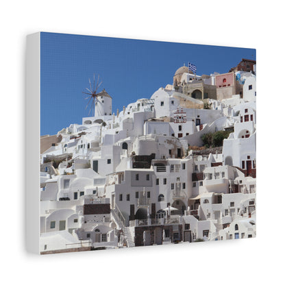 Oia Santorini White Houses Canvas — Matte Stretched Greek Island Wall Art