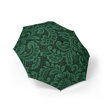 Compact Foldable Umbrella — Dark Green Paisley Semi-Automatic Travel Umbrella