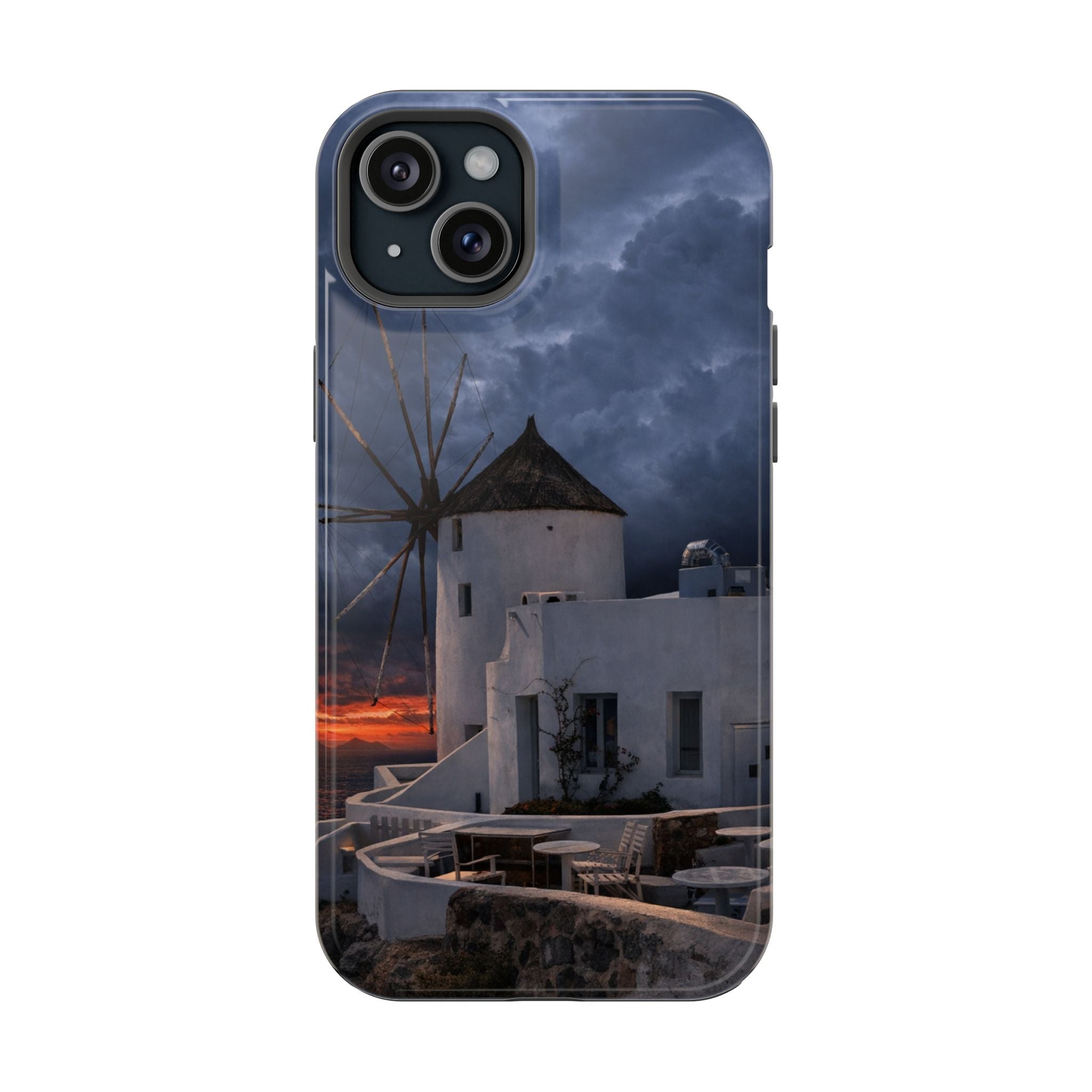Santorini Windmill Sunset phone case | Magnetic impact-resistant case Greek Island Travel Gift
