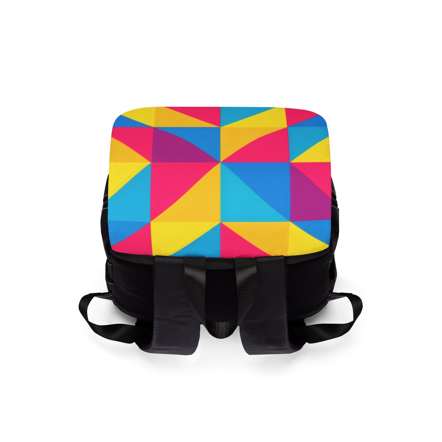 Geometric Colorblock Backpack – Vibrant Tri-Color Pattern Casual Shoulder Bag