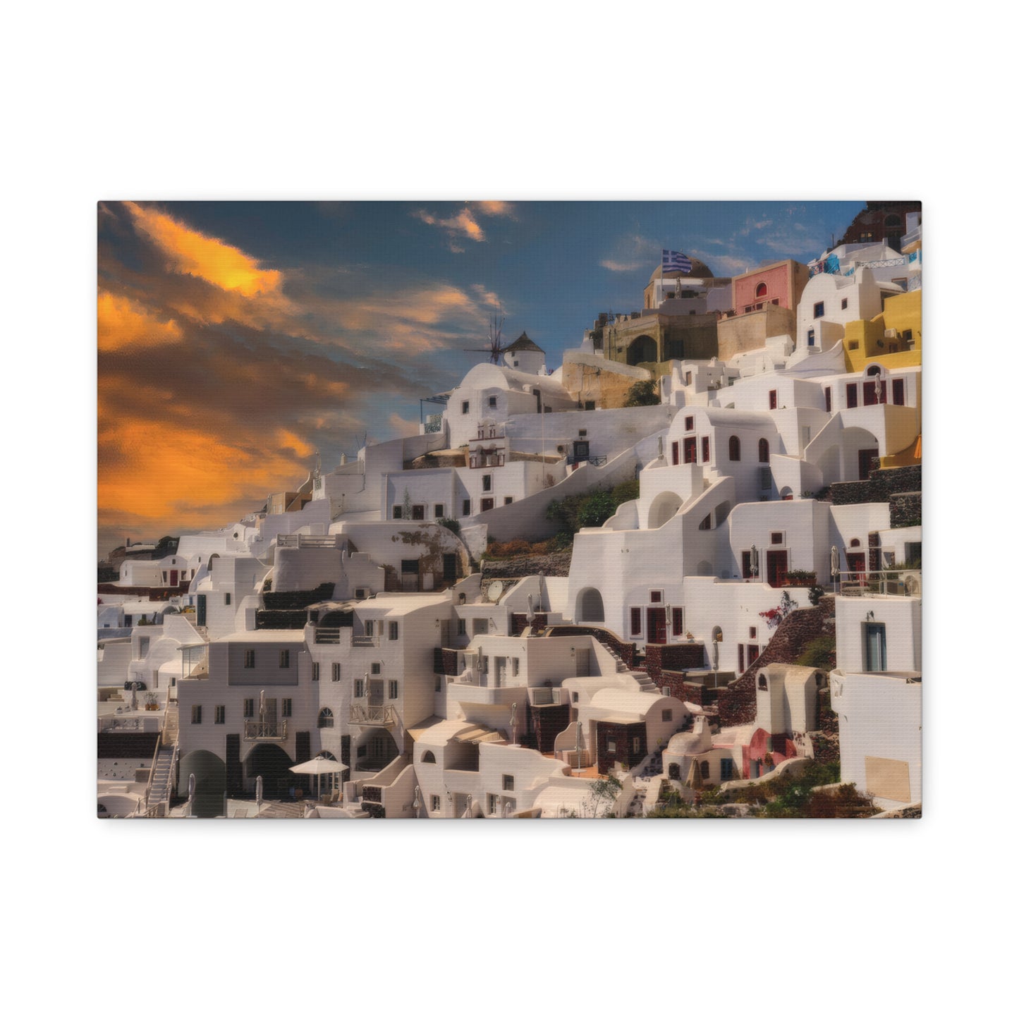 Santorini Sunset Canvas Art, Oia Greece Architecture Wall Decor, Greek Island Sunset