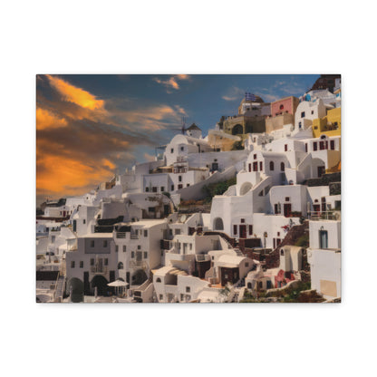 Santorini Sunset Canvas Art, Oia Greece Architecture Wall Decor, Greek Island Sunset