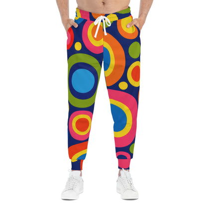 Retro Circles Pop Art Athletic Joggers | Bold 60s Colorful Bubble Print