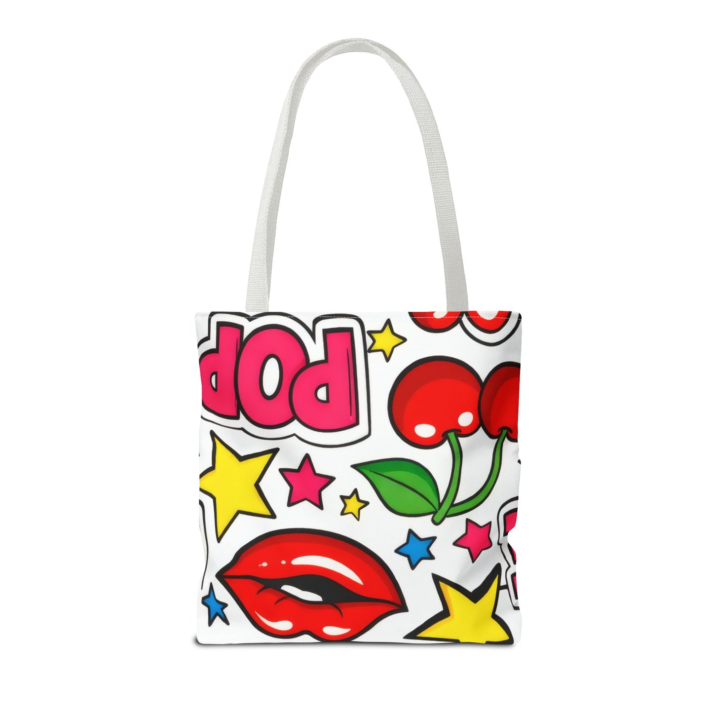Pop Art Kiss & Cherries Tote Bag — Fun Retro Pattern All-Over Print