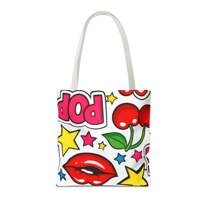 Pop Art Kiss & Cherries Tote Bag — Fun Retro Pattern All-Over Print