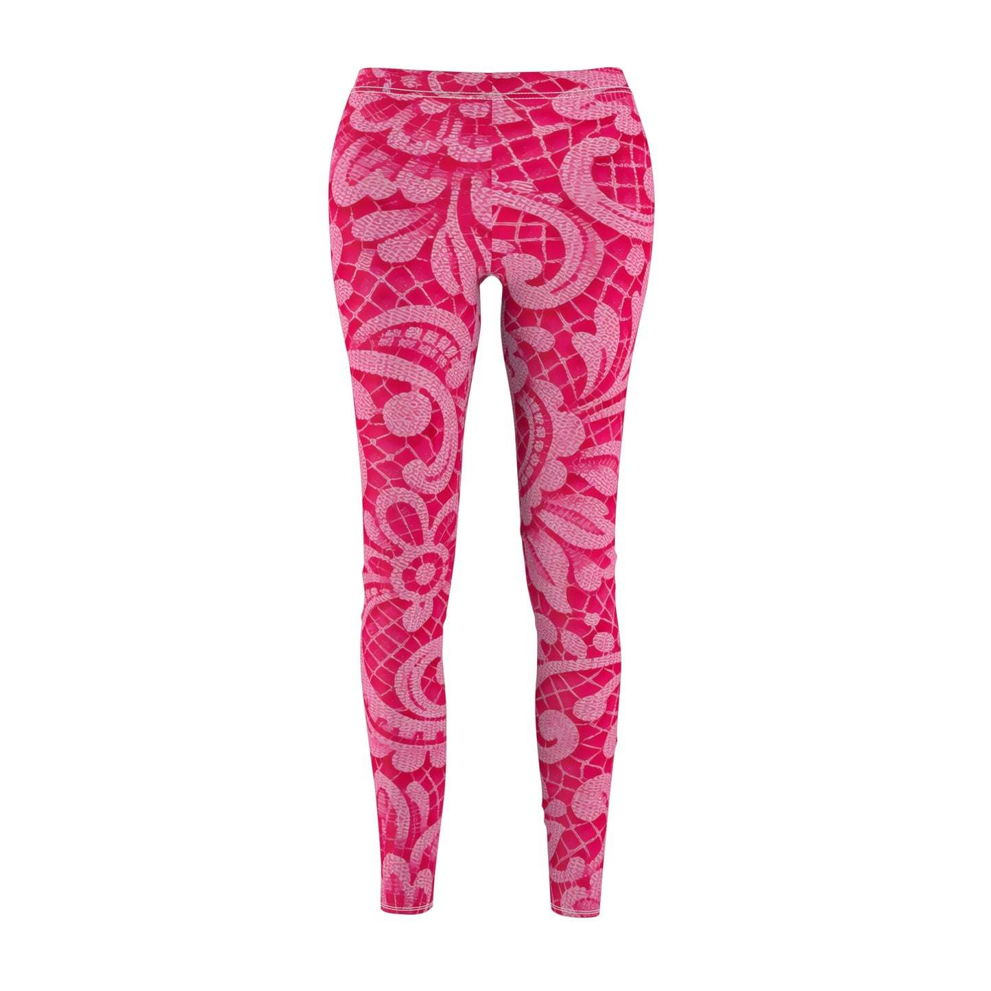 Pink Floral Lace Pattern Leggings — Women's All-Over-Print Casual Leggings