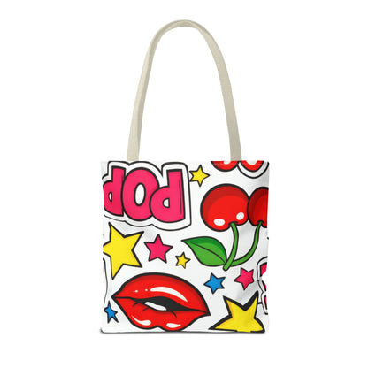 Pop Art Kiss & Cherries Tote Bag — Fun Retro Pattern All-Over Print