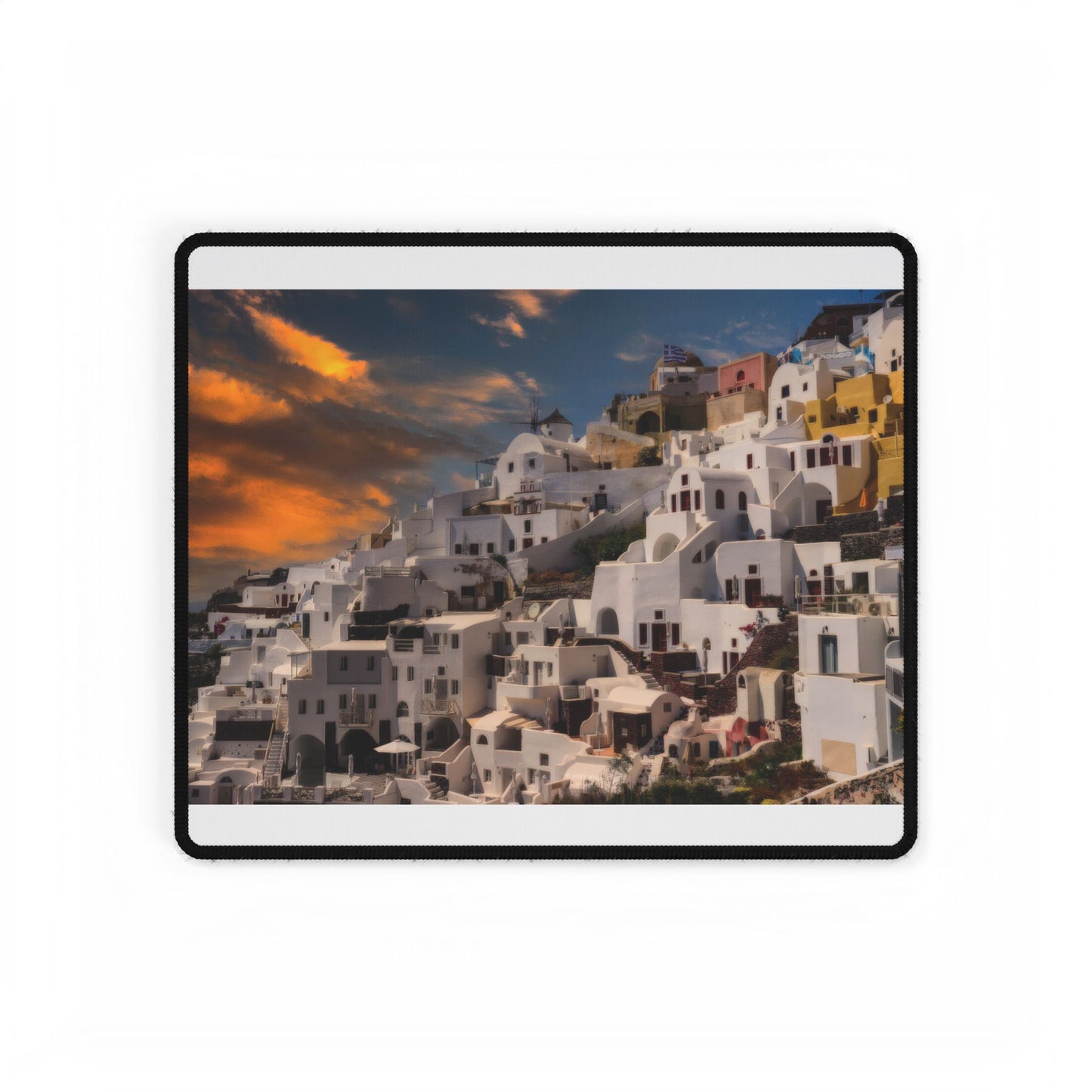 Santorini Sunset Mouse Pad, Oia Greece Desk Decor, Mediterranean Architecture Office Accessory