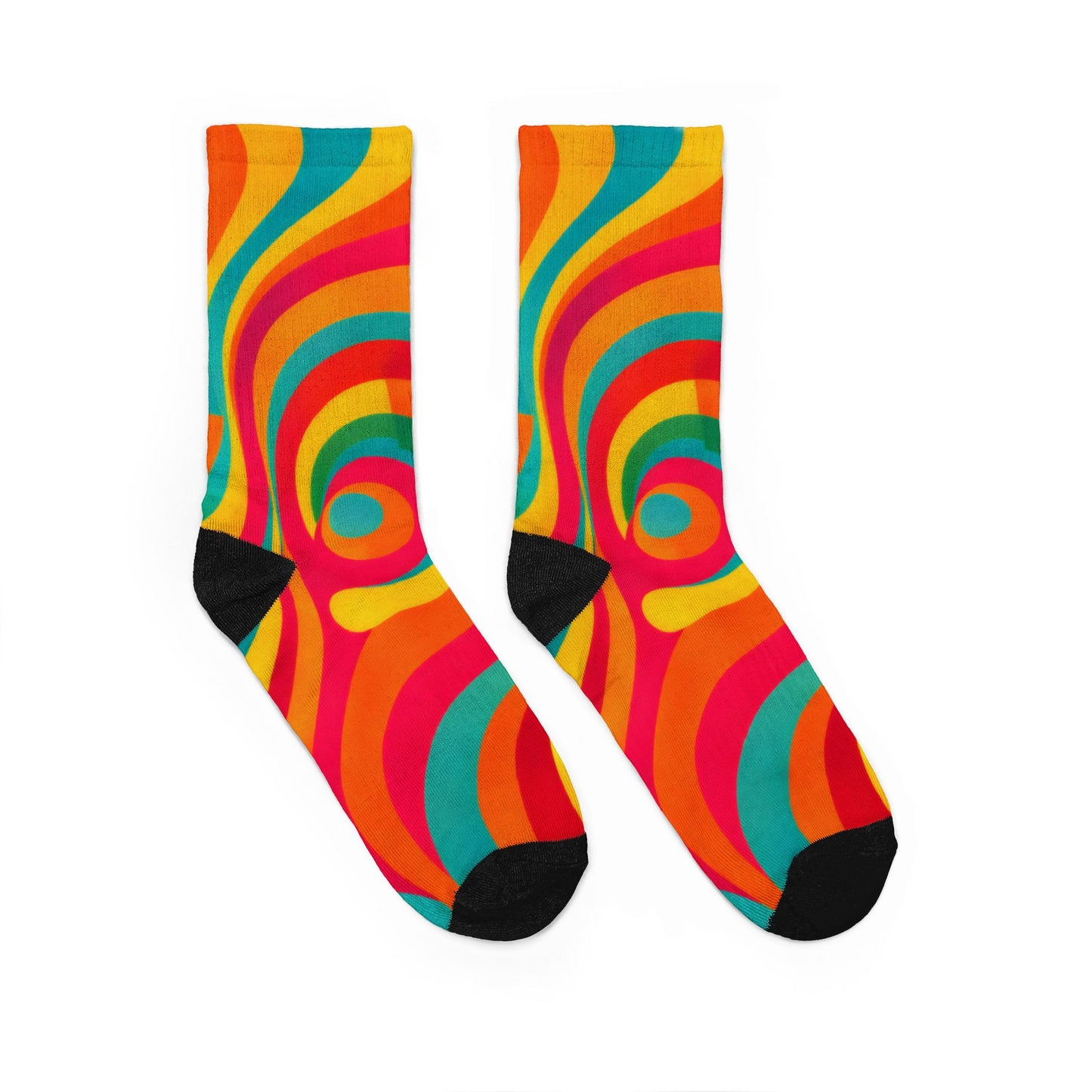 Psychedelic Swirl Crew Socks — Retro Colorful Patterned Socks