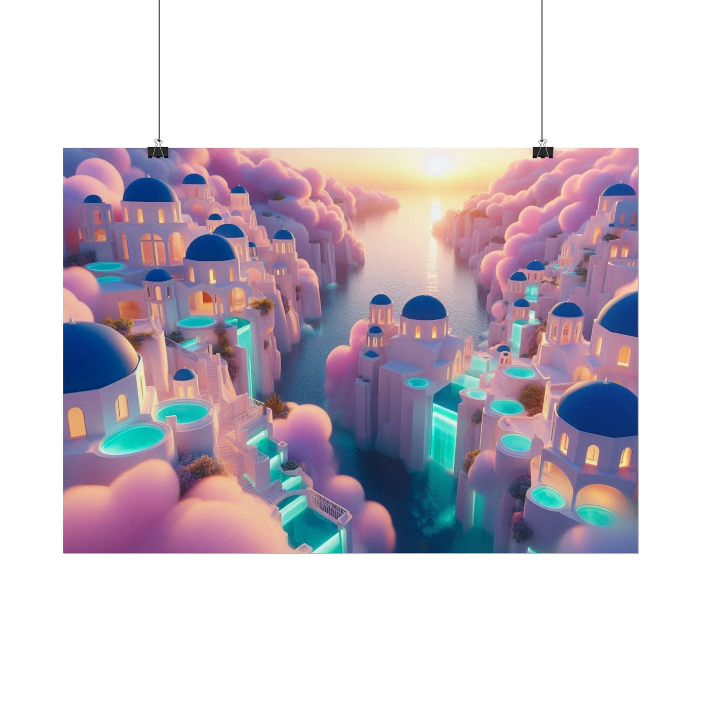 Dreamy Sunset Island Poster — Fantastical Cityscape Rolled Art Print