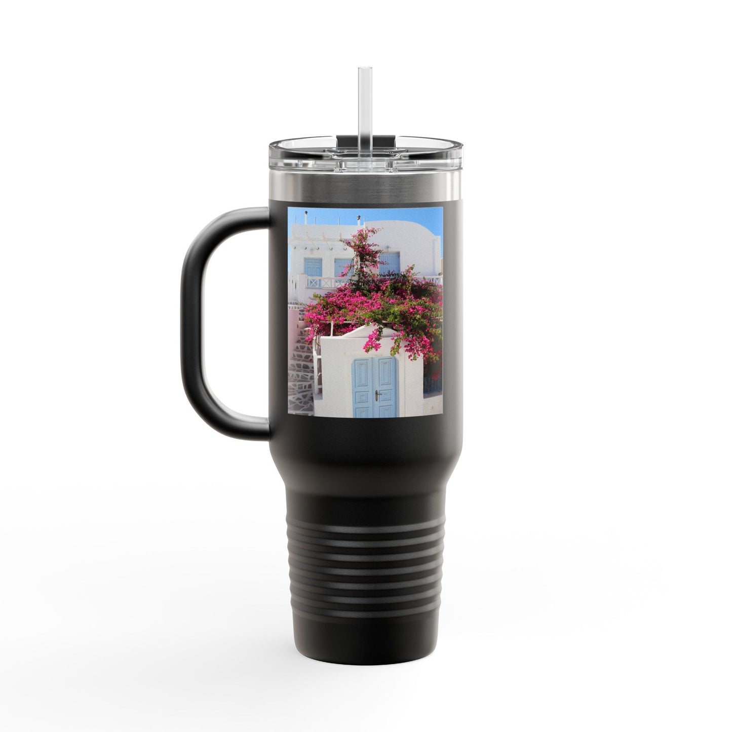 Santorini Blue Door Photo Travel Mug 40oz Insulated Tumbler
