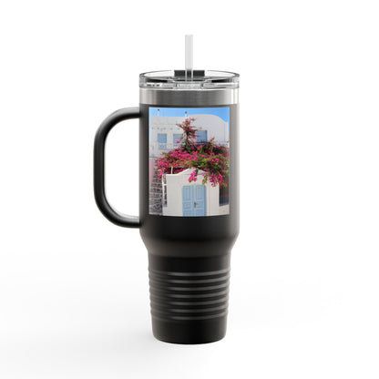 Santorini Blue Door Photo Travel Mug 40oz Insulated Tumbler