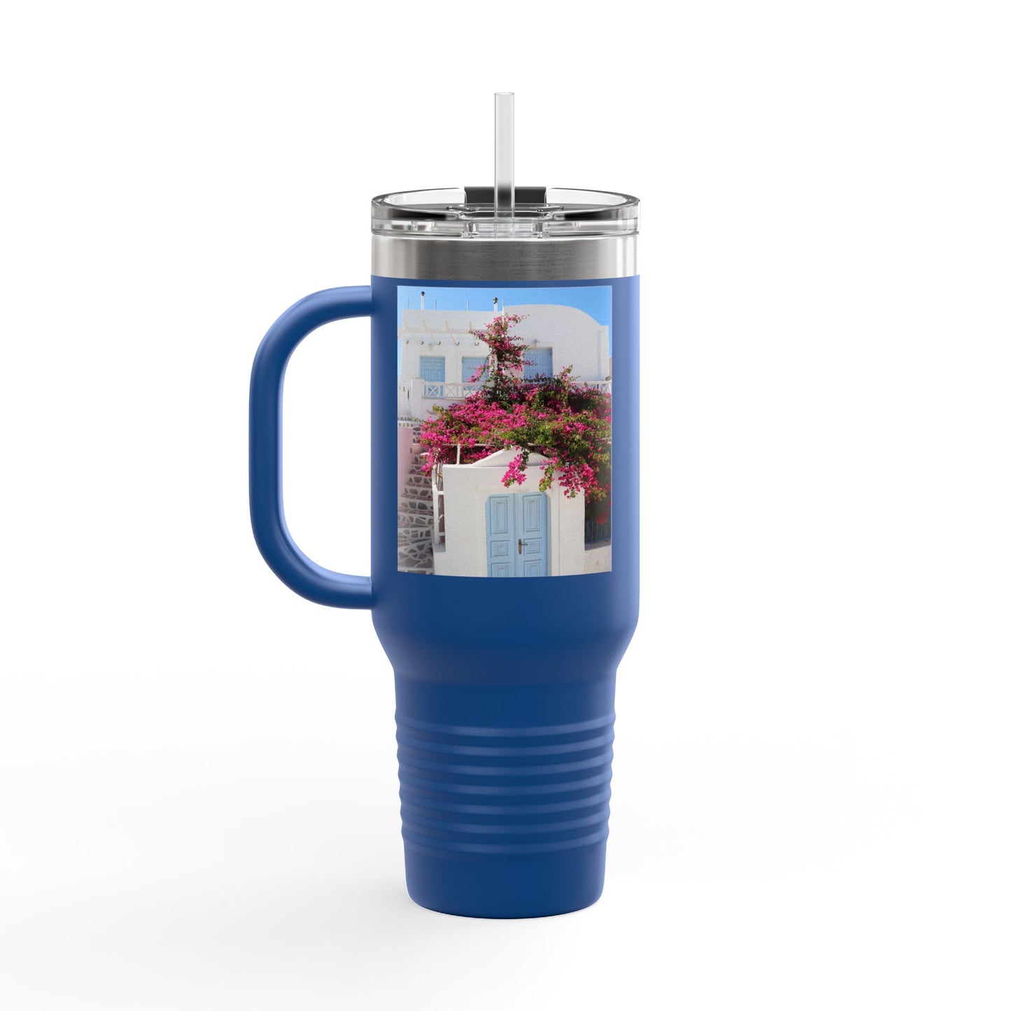 Santorini Blue Door Photo Travel Mug 40oz Insulated Tumbler