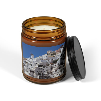 Santorini Oia Soy Candle — Greek Island Photo Home Decor Gift