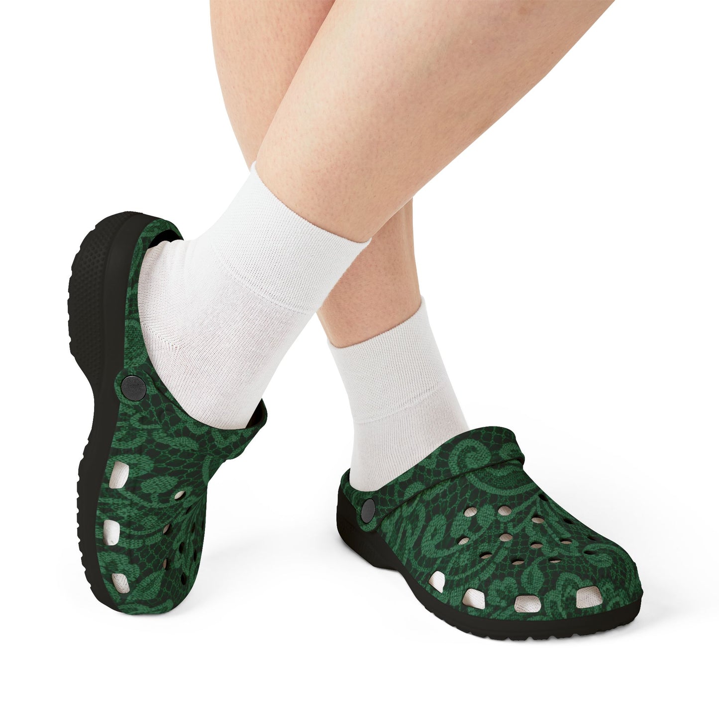 Green Paisley EVA Foam Clogs — Lightweight Slip-On Garden Shoes