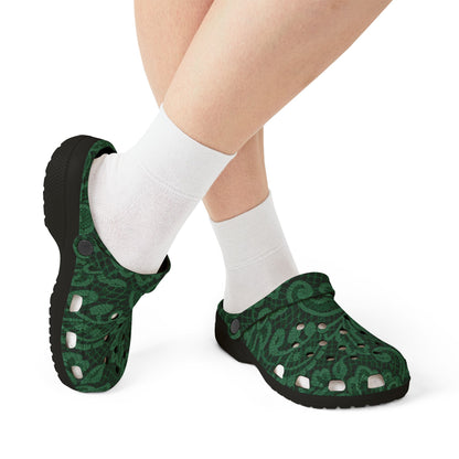 Green Paisley EVA Foam Clogs — Lightweight Slip-On Garden Shoes