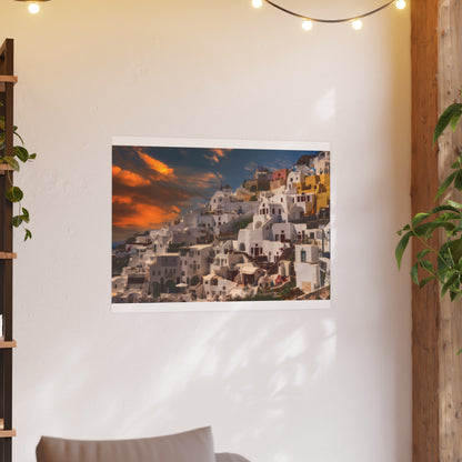Santorini Sunset Dreams Satin  Poster