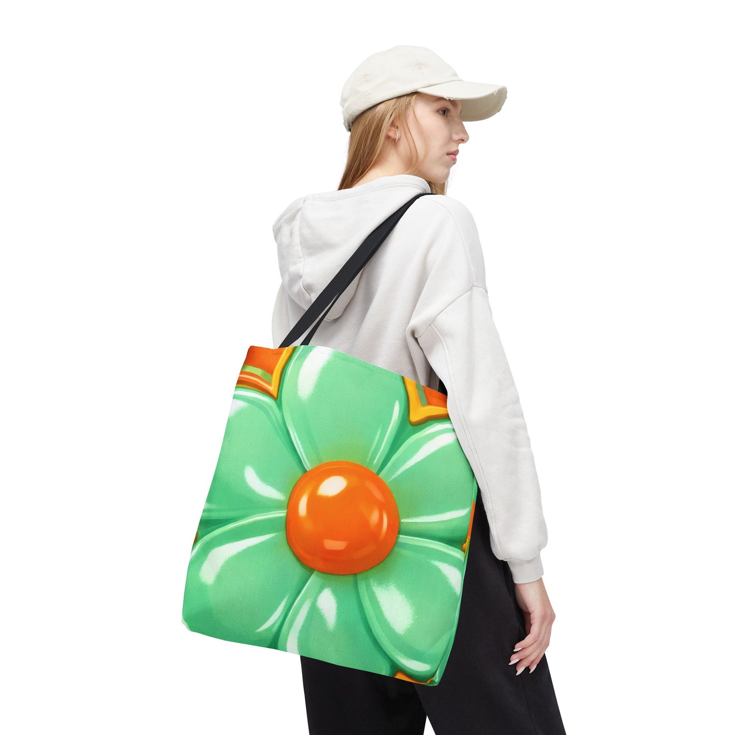 Retro Orange Teal Floral Tote | Bright 60s Flower Pattern Bag