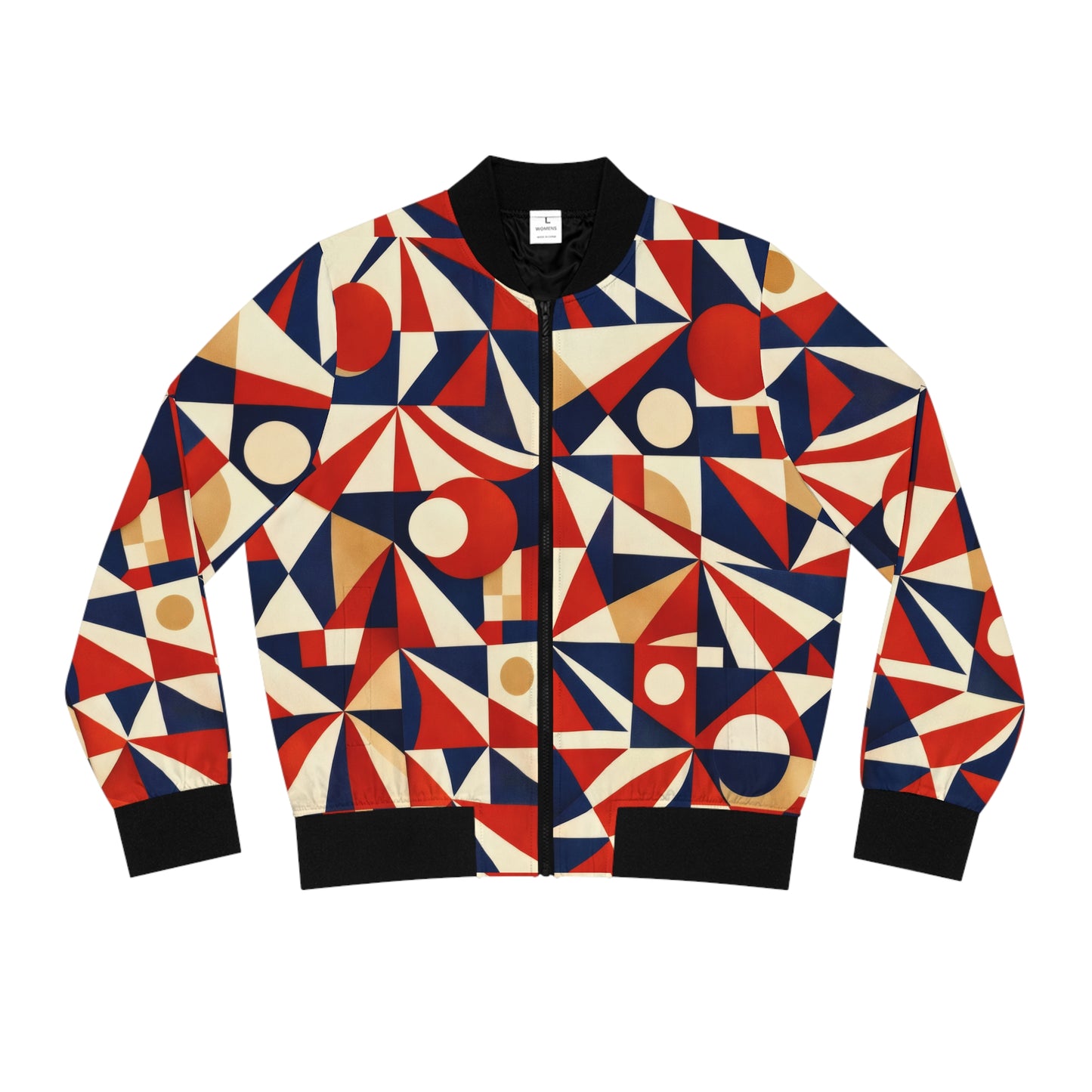 Bomber Jacket — Retro Geometric Red & Navy All-Over Print