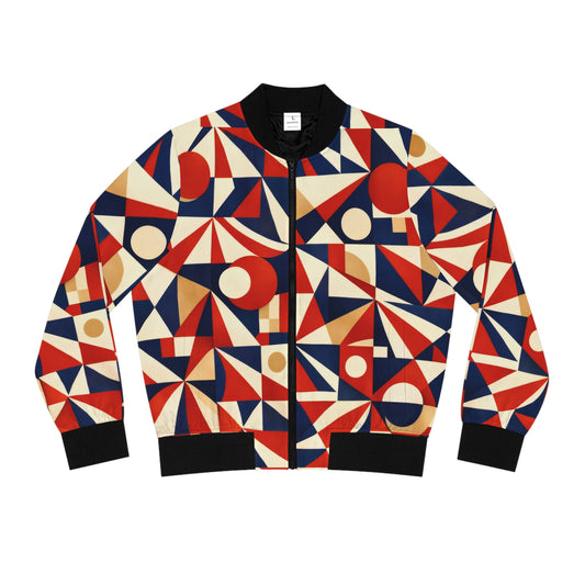 Bomber Jacket — Retro Geometric Red & Navy All-Over Print