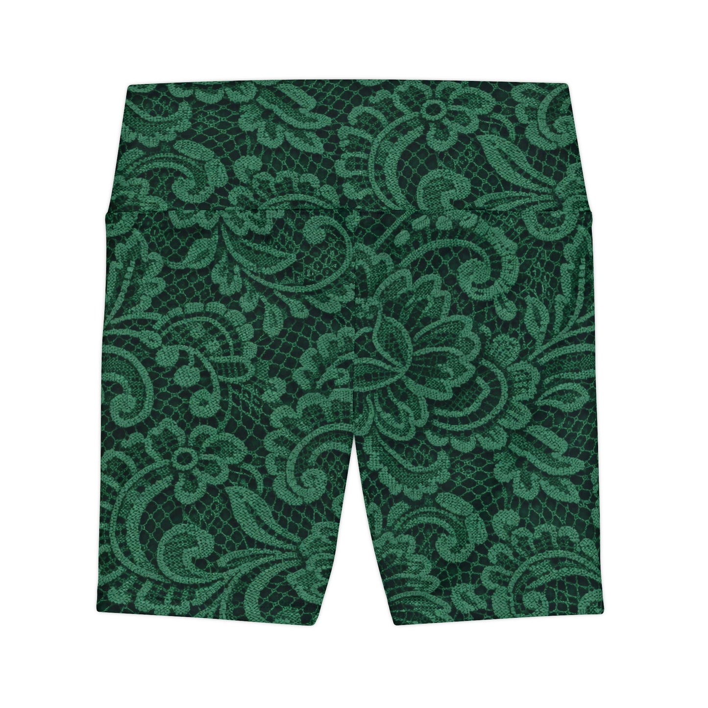 Green Lace Floral Women's Workout Shorts — High-Waist Activewear