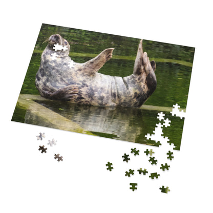 Funny Seal Yoga Jigsaw Puzzle in Tin Box, Relaxed Harbor Seal Game, Cute Marine Life Gift, Quirky Wildlife Puzzle