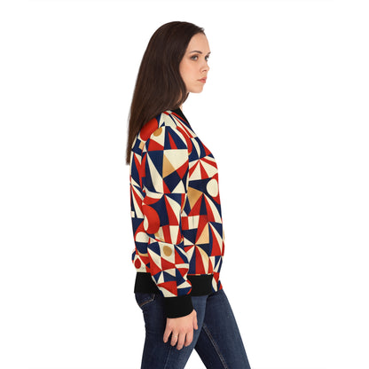 Bomber Jacket — Retro Geometric Red & Navy All-Over Print