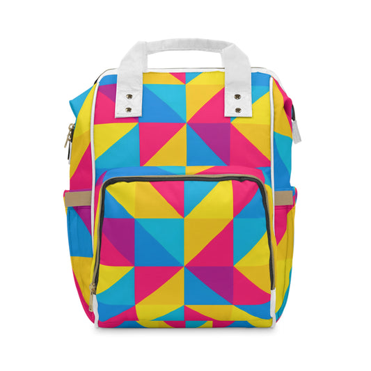 Geometric Colorblock Diaper Backpack – Multifunctional Baby Bag with Bright Tri-Block Pattern