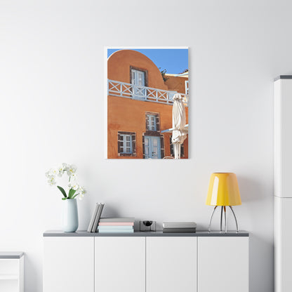 Oia Santorini Orange Facade Canvas — Mediterranean Terracotta Matte Wall Art